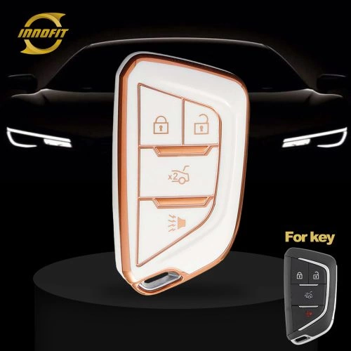 CAB5T1-White-Gold Plating- Car Key Cover For Cadillac