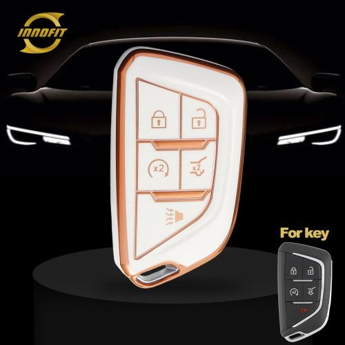CAB6T1-White-Gold Plating- Car Key Cover For Cadillac
