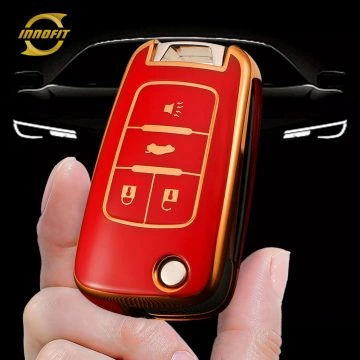 BUE2T1-Red-Gold Plating- Capa para chave de carro para Buick
