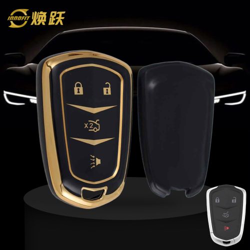 CAA6T1-Black-Gold Plating- Car Key Cover For Cadillac