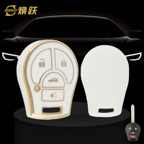 NIE4T1-White-Gold Plating- Car Key Cover For Nissan Renault