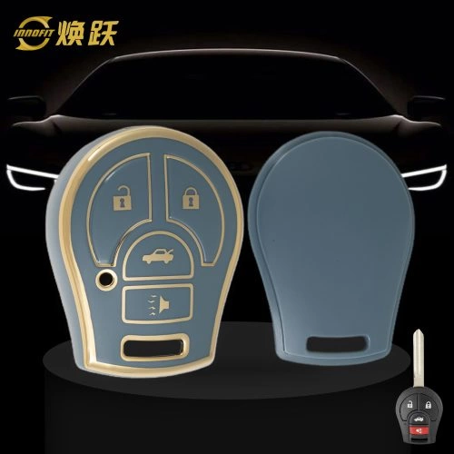 NIE4T1-Granny Grey-Gold Plating- Car Key Cover For Nissan Renault