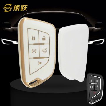 CAB1T1-White-Gold Plating- Car Key Cover For Cadillac