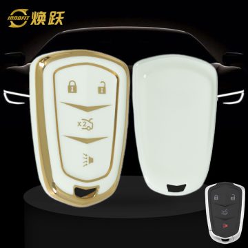 CAA6T1-White-Gold Plating- Car Key Cover For Cadillac