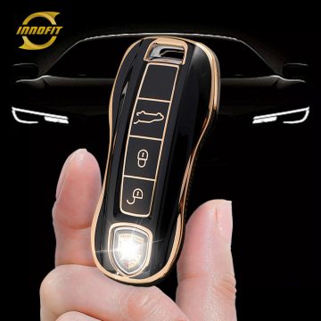POB1T1-Black-Gold Plating- Car Key Cover For Porsche