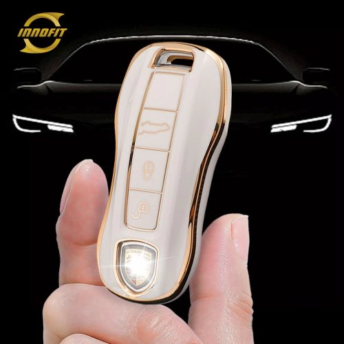 POB1T1-White-Gold Plating- Car Key Cover For Porsche