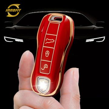 POB1T1-Red-Gold Plating- Car Key Cover For Porsche