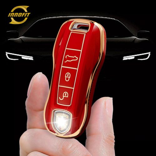 POB1T1-Red-Gold Plating- Car Key Cover For Porsche