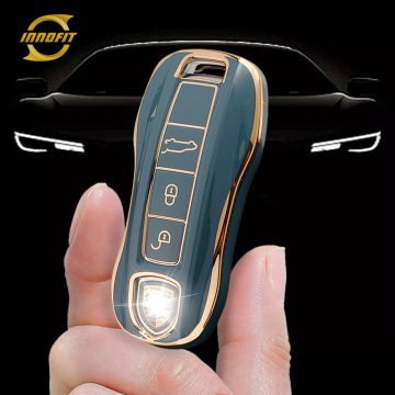 POB1T1-Granny Grey-Gold Plating- Car Key Cover For Porsche