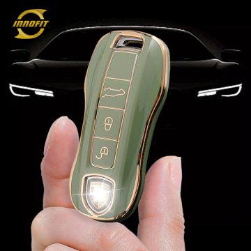 POB1T1-Green-Gold Plating- Car Key Cover For Porsche