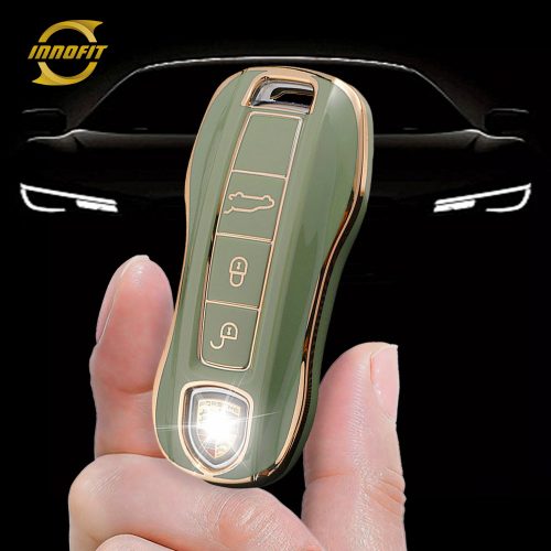 POB1T1-Зеленый-Золотое напыление-Чехол для автомобильного ключа для Porsche