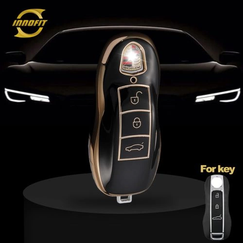 POB2T1-Black-Gold Plating- Car Key Cover For Porsche