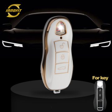 POB2T1-White-Gold Plating- Car Key Cover For Porsche