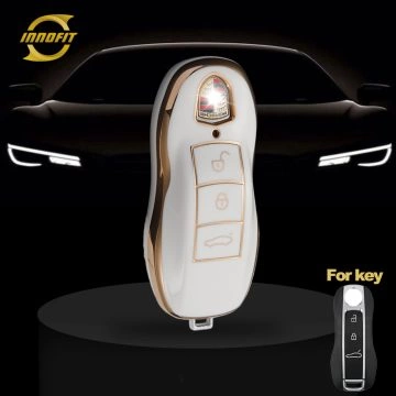 POB2T1-White-Gold Plating- Car Key Cover For Porsche