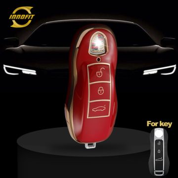 POB2T1-Red-Gold Plating- Car Key Cover For Porsche