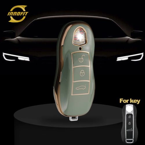 POB2T1-Green-Gold Plating- Car Key Cover For Porsche