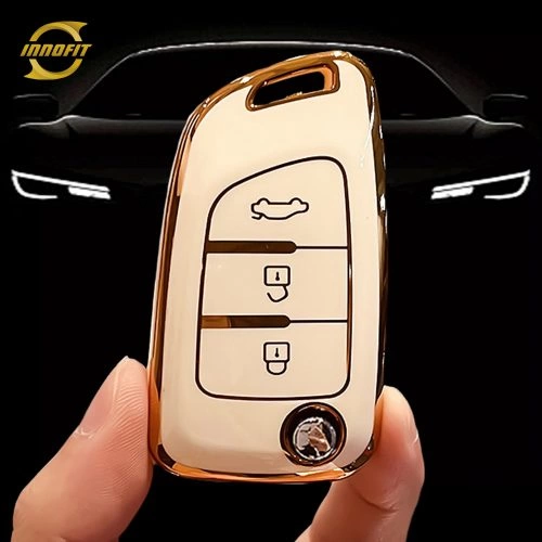 VEE1T1-White-Gold Plating- Car Key Cover For Venucia