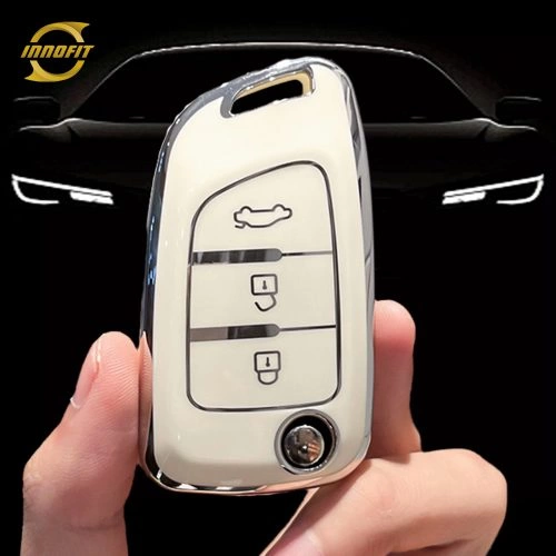 VEE1T1-White-Silver Plating- Car Key Cover For Venucia