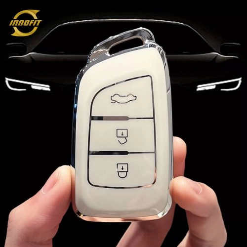 VEF1T1-White-Silver Plating- Car Key Cover For Venucia