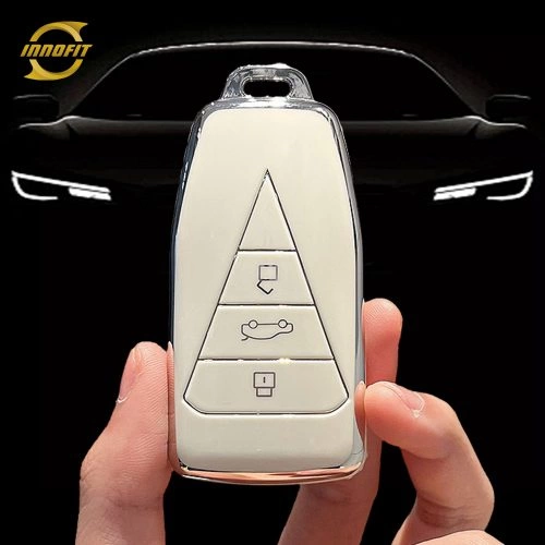 VEG1T1-White-Silver Plating- Car Key Cover For Venucia