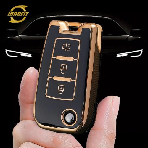 VEI1T1-Black-Gold Plating- Car Key Cover For Venucia
