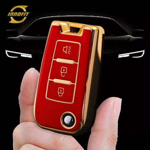 VEI1T1-Red-Gold Plating- Car Key Cover For Venucia