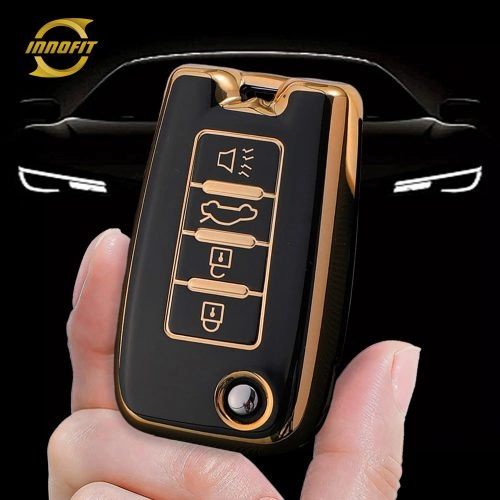VEI2T1-Black-Gold Plating- Car Key Cover For Venucia