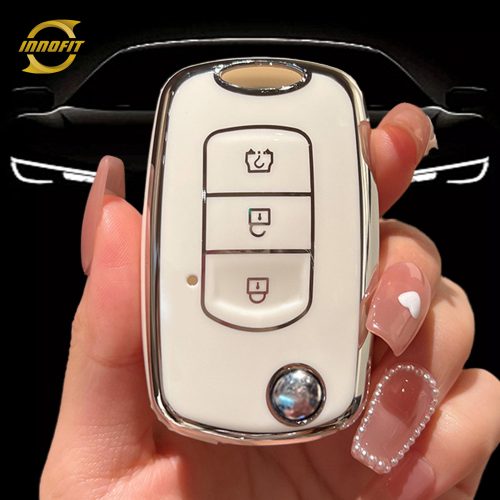 VEK1T1-White-Silver Plating- Car Key Cover For Venucia