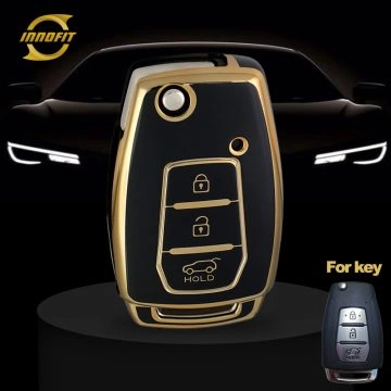 MHB2T1-Black-Gold Plating- Car Key Cover For Mahindra Ssangyong