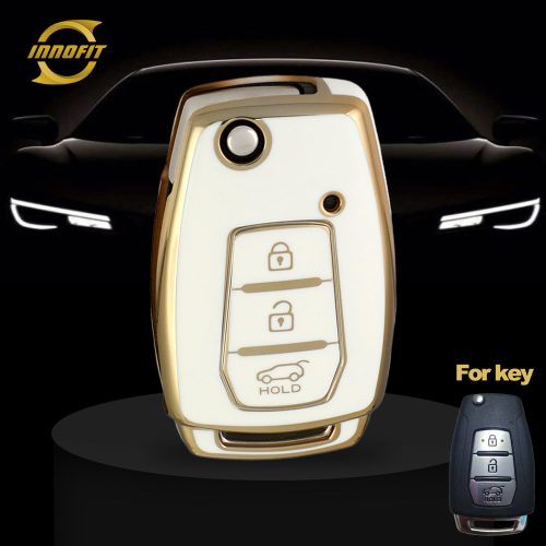 MHB2T1-White-Gold Plating- Car Key Cover For Mahindra Ssangyong