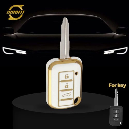 MIG1T1-Branco-Dourado- Capa para chave de carro para Mitsubishi