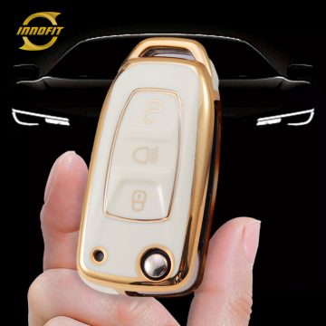 TAB1T1-White-Gold Plating- Car Key Cover For Tata