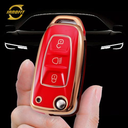 TAB1T1-Red-Gold Plating- Car Key Cover For Tata