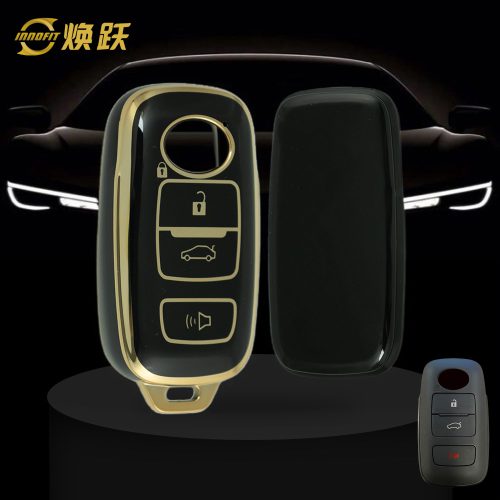 PEB3T1-Black-Gold Plating- Car Key Cover For Perodua