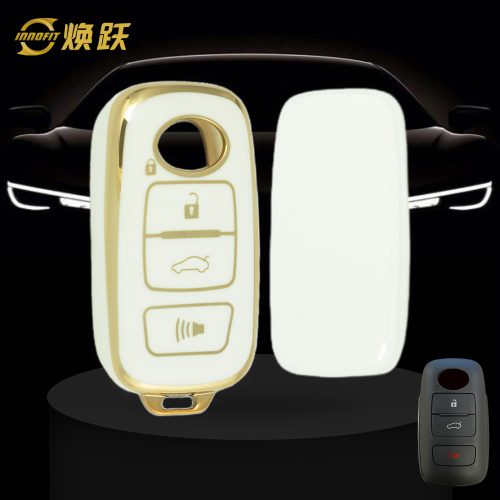 PEB3T1-White-Gold Plating- Car Key Cover For Perodua