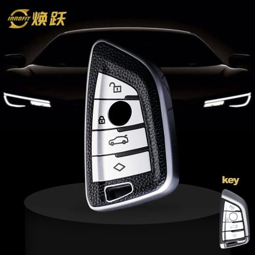 BMB1T1-Black Leather Silver- Car Key Cover For BMW