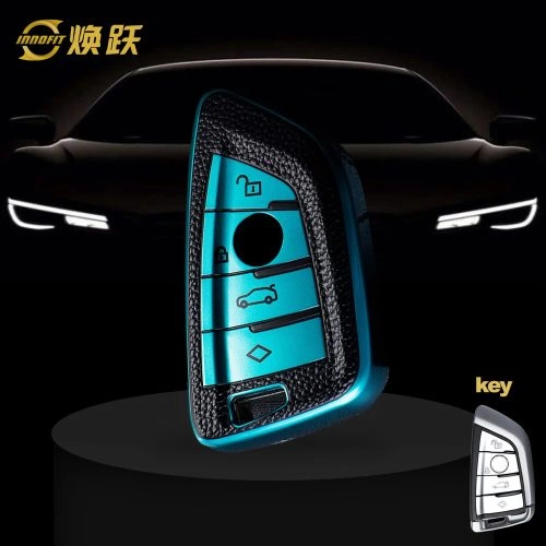 BMB1T1- 블랙 가죽 그린- BMW 용 자동차 키 커버