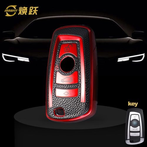 BMC1T1-Black Leather Red- Car Key Cover For BMW