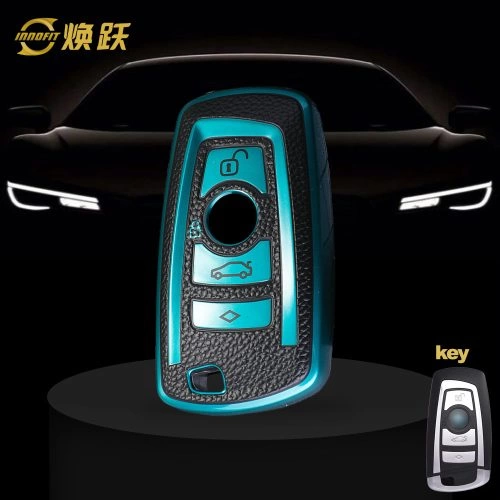 BMC1T1-Black Leather Green- Car Key Cover For BMW