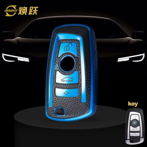 BMC1T1-Black Leather Blue- Car Key Cover For BMW