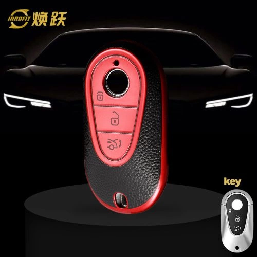 MEA1T1-Black Leather Red- Car Key Cover For Mercedes-Benz