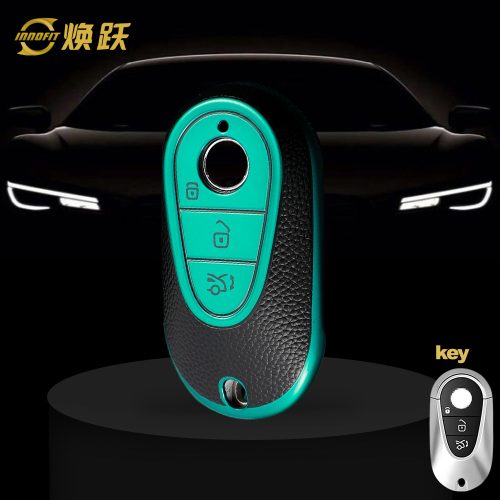 MEA1T1-Black Leather Green- Car Key Cover For Mercedes-Benz