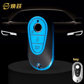 MEA1T1-Black Leather Blue- Car Key Cover For Mercedes-Benz