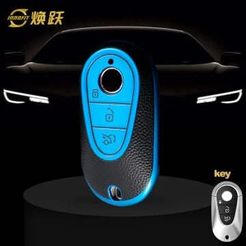 MEA1T1-Black Leather Blue- Car Key Cover For Mercedes-Benz