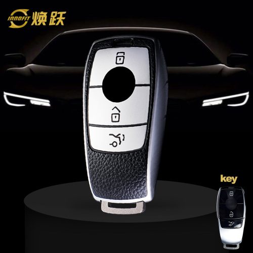 MEB1T1-Black Leather Silver- Car Key Cover For Mercedes-Benz