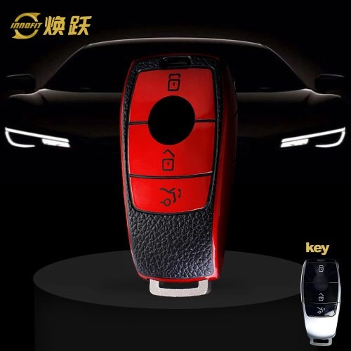 MEB1T1-Black Leather Red- Car Key Cover For Mercedes-Benz