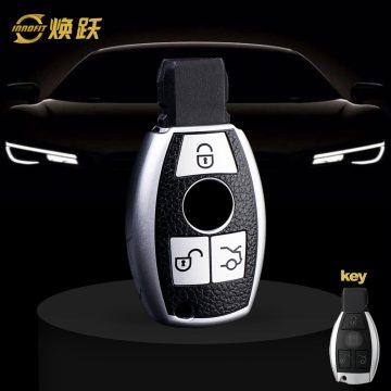 MEC1T1-Black Leather Silver- Car Key Cover For Mercedes-Benz