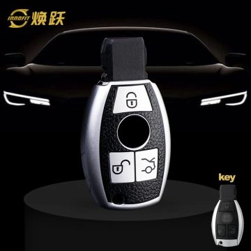 MEC1T1-Black Leather Silver- Car Key Cover For Mercedes-Benz