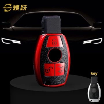 MEC1T1-Copertura della chiave dell'auto in pelle nera rossa per Mercedes-Benz