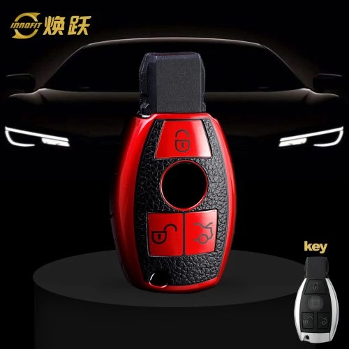 MEC1T1-Black Leather Red- Car Key Cover For Mercedes-Benz